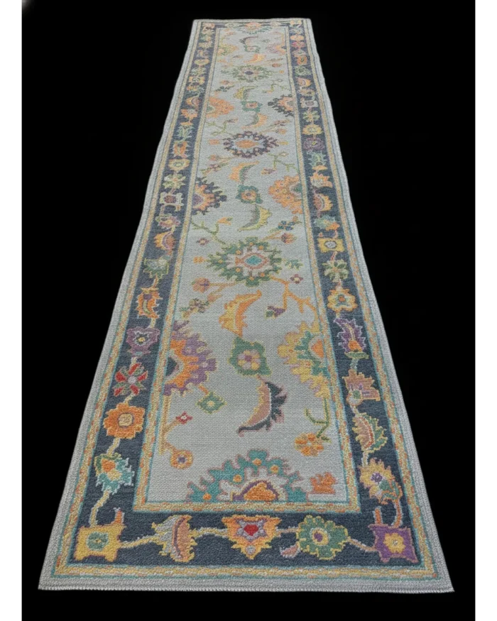 Handkotted New Turkish Oushak Runner.