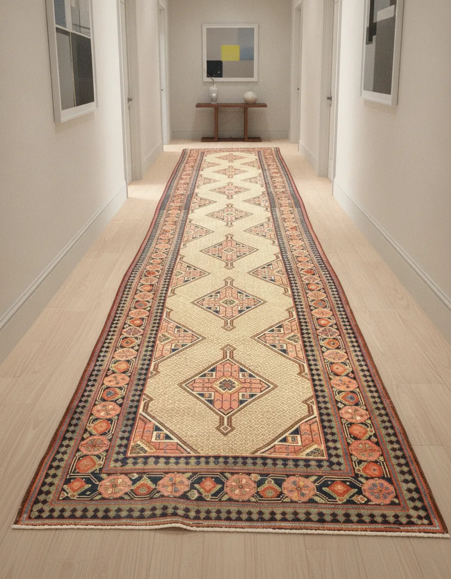 A very pretty antique Persian Serab runner. Size is 3'10x15'9. — in room